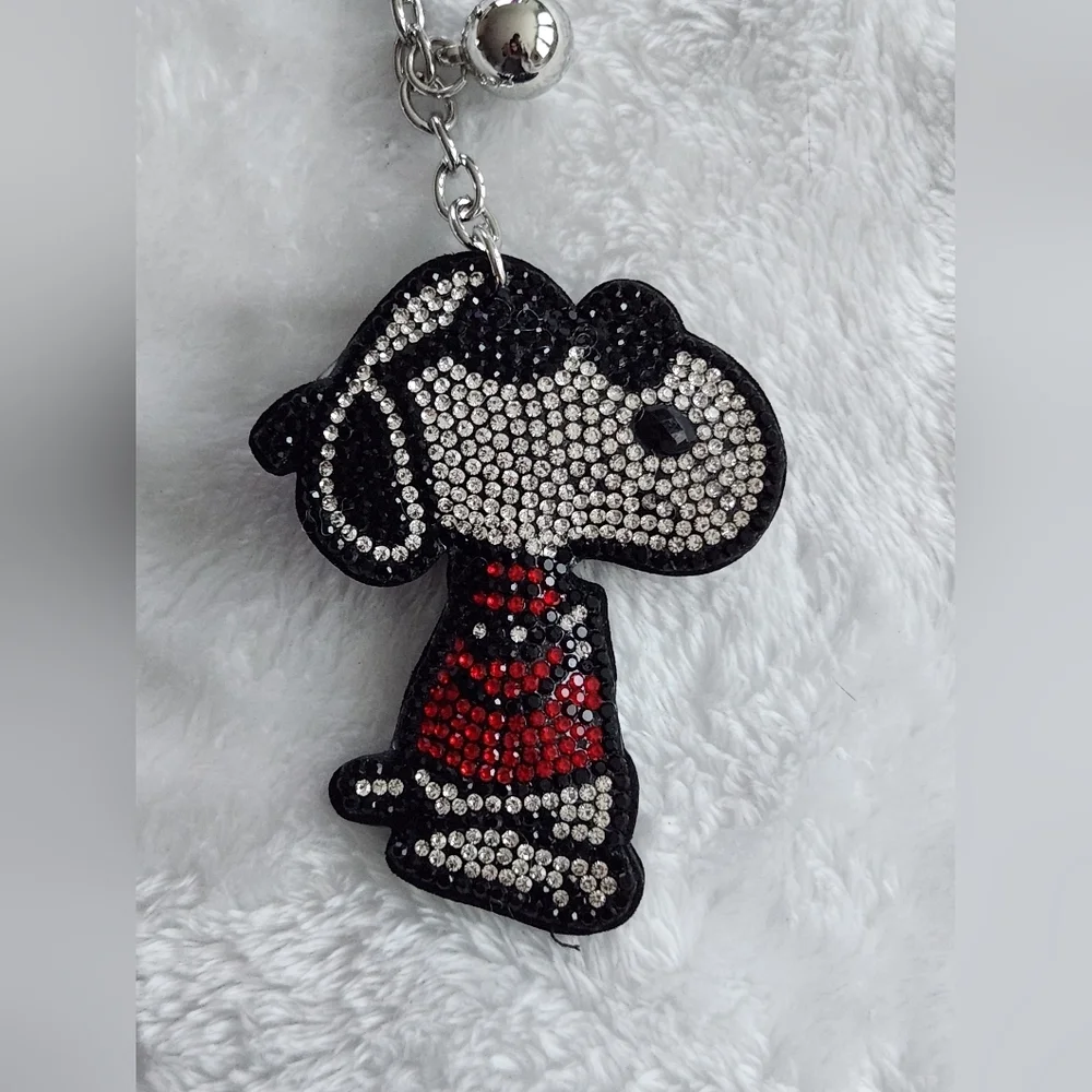 Snoopy With Sunglasses And Red Coat Keychain Rhinestone Bag Charm